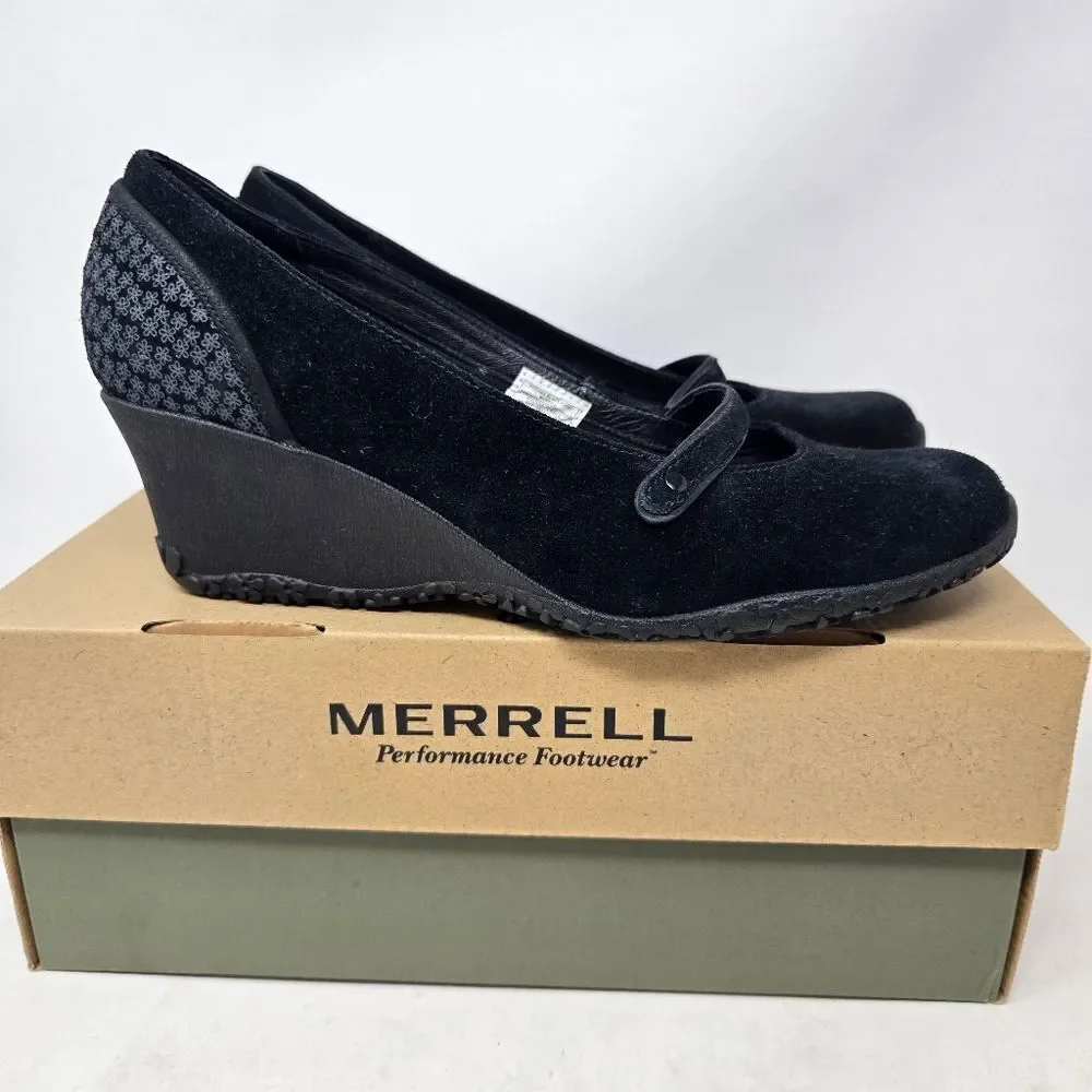 MERELL Petunia Black Suede Wedge MaryJanes Size 9.5M‎